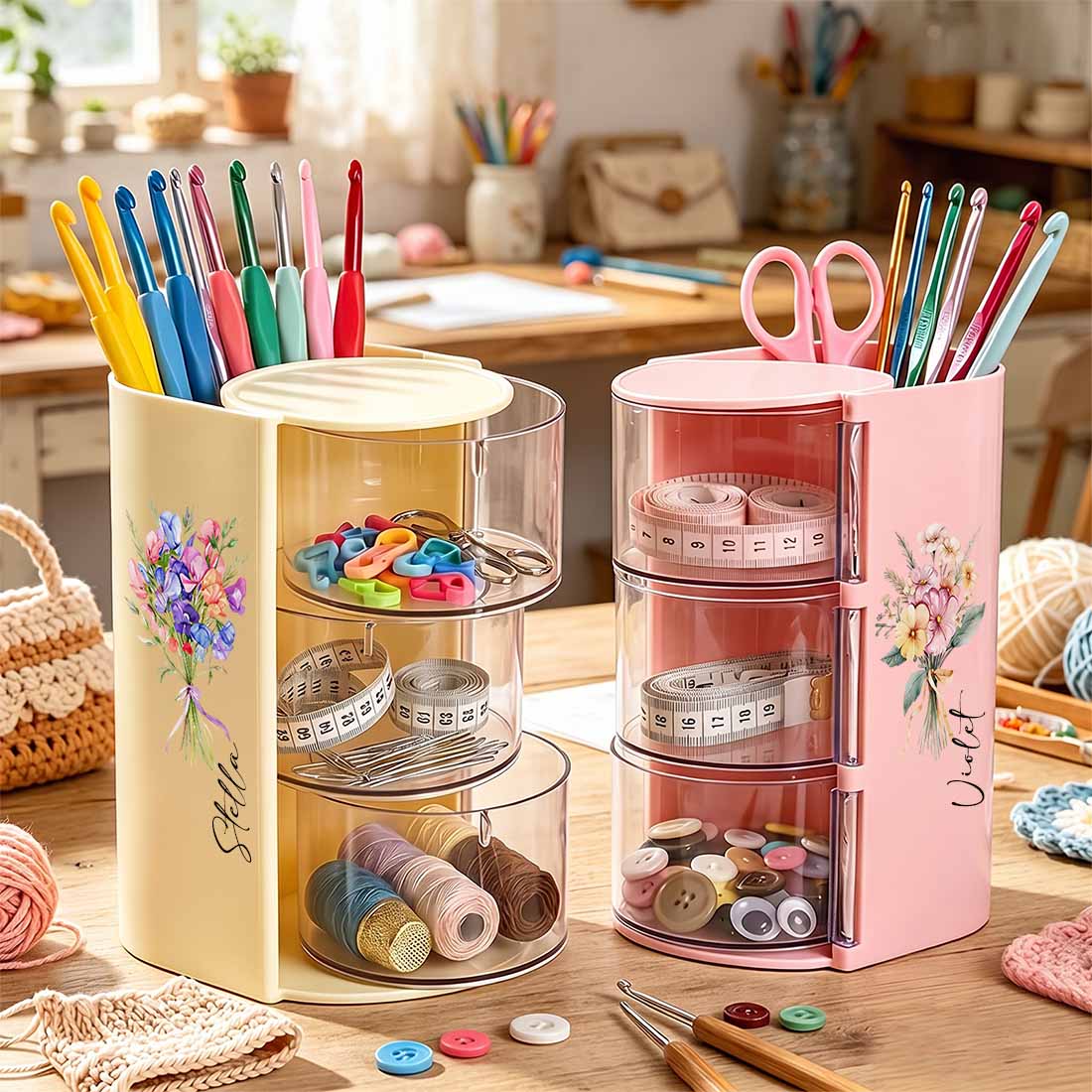Rotary Crocheting Tools Storage Box Transparent Dust Multi Layer Square Crochet Tools Storage Rack