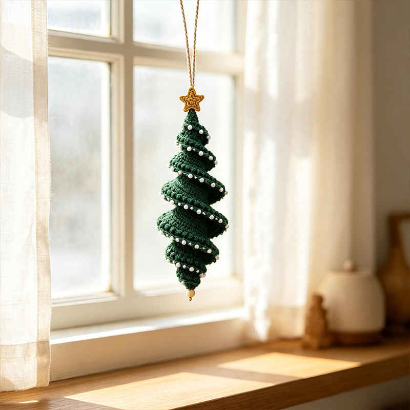 Christmas Crochet Ornament Kit, Soft Cotton Yarn DIY Spiral Santa Snowman Hanging Decor Material Pack, Holiday Craft Gift