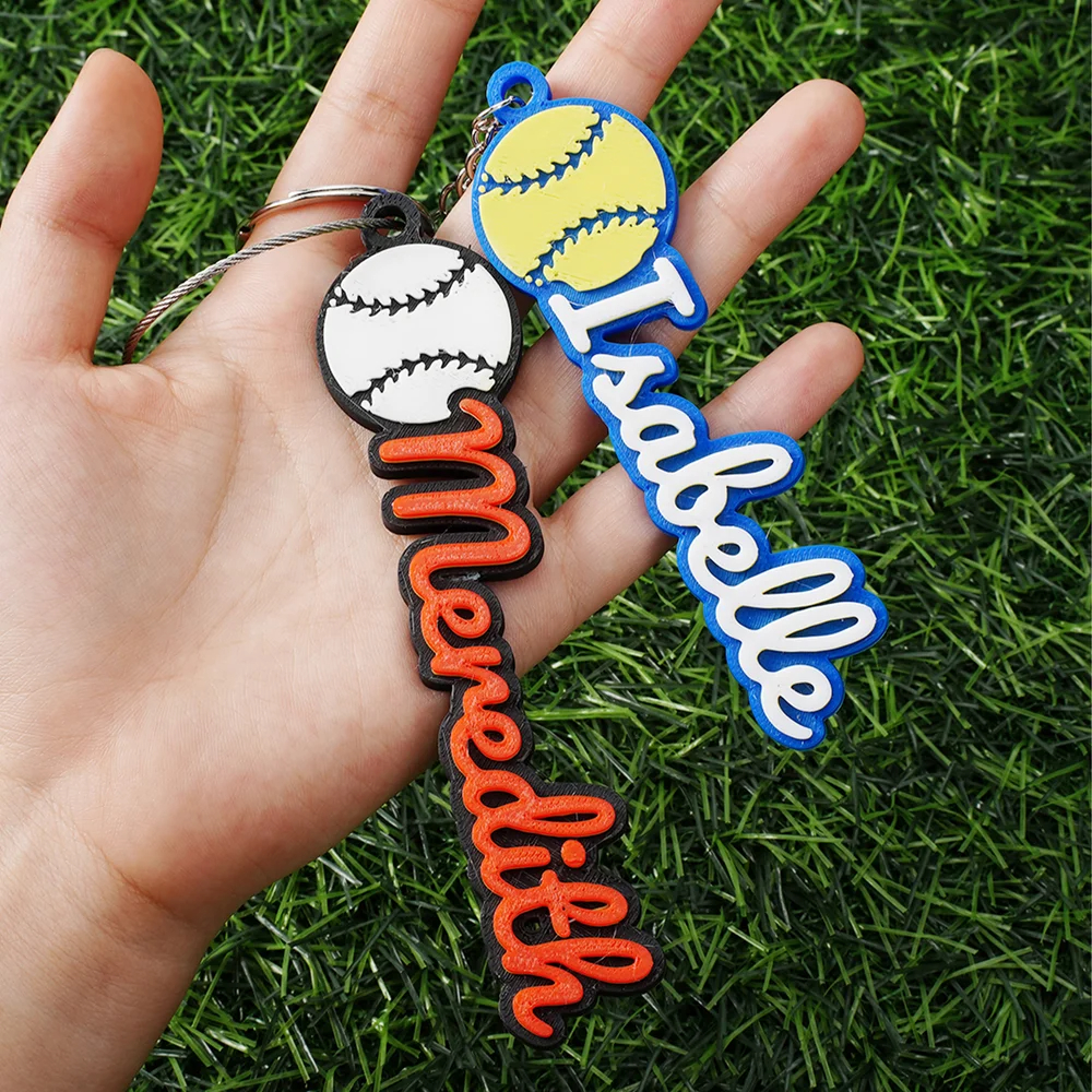 Personalized 3D Printed Softball Keychain Featuring Custom Name