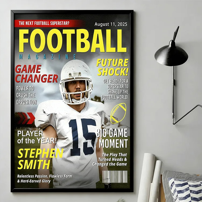 Personalized American Football Magazine Cover Poster with Custom Photo and Text