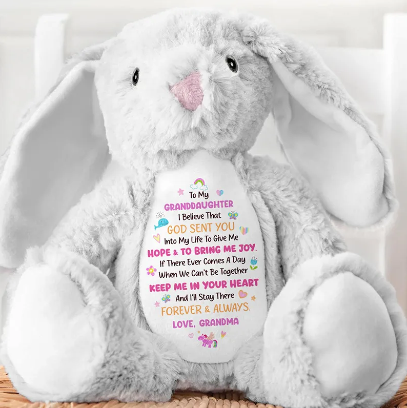 Personalized God Sent You into My Life to Give Me Hope and Joy Cute Rabbit Plush Stuffed Animal Toy with Title Granddaughter Gift from Grandma