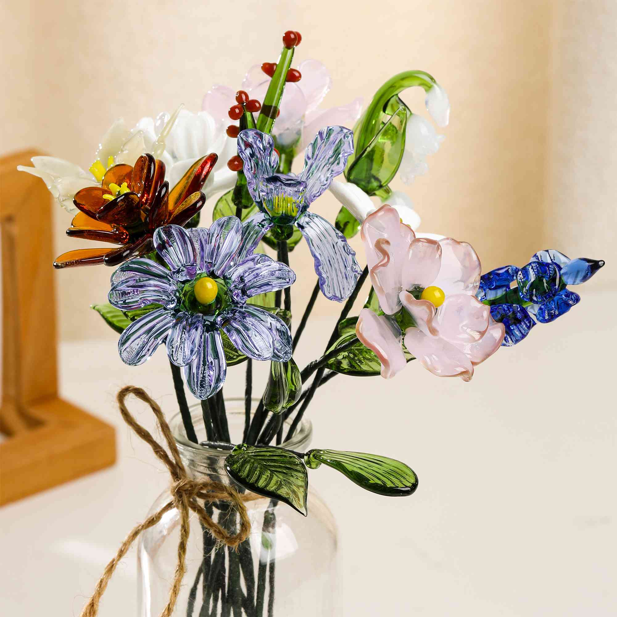 Personalized Glass Birth Month Flower Birth Flower Gift Hand Blown Spring Flower Glass Flower Bouquet Valentine's Day Gift For Her Home Decor
