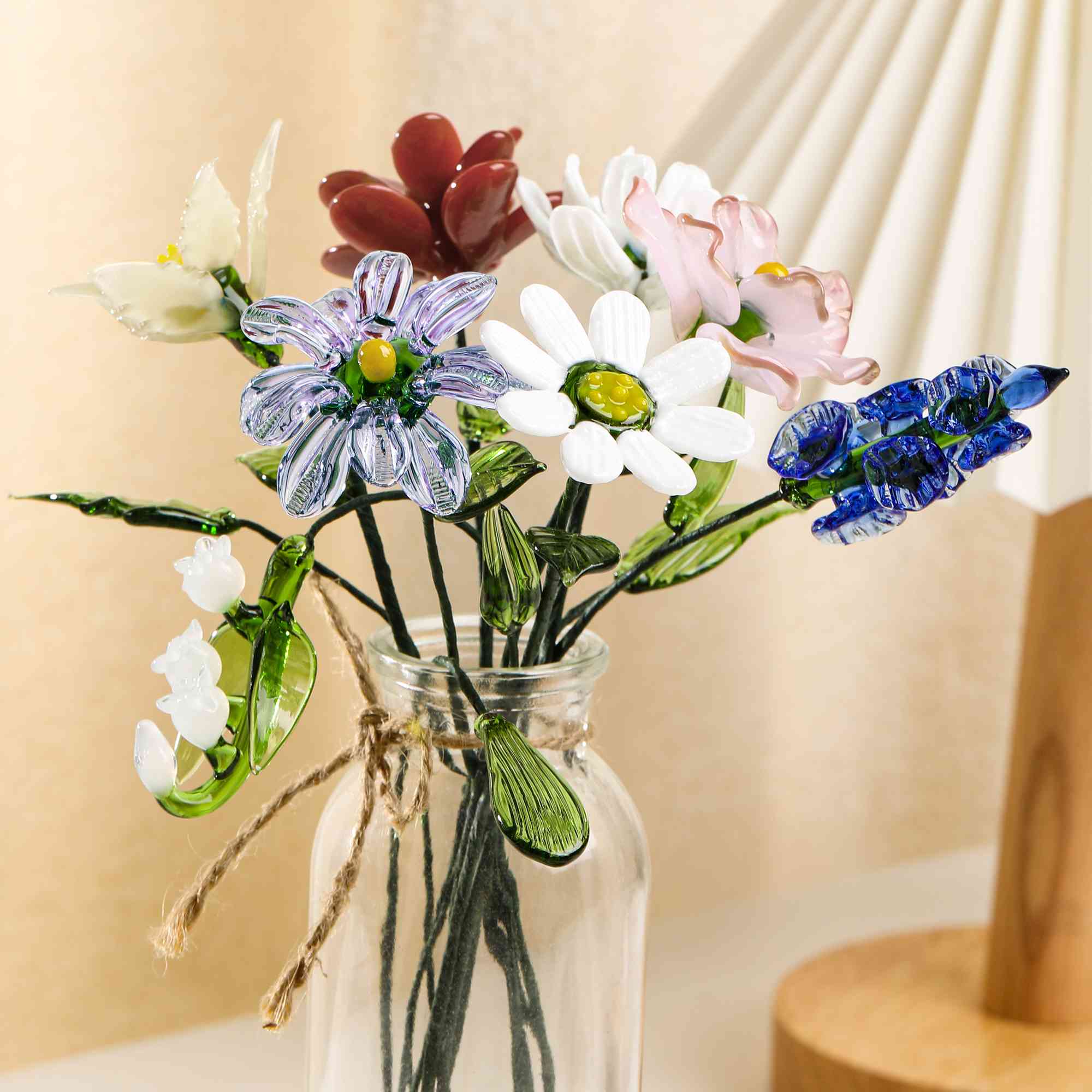 Personalized Glass Birth Month Flower Birth Flower Gift Hand Blown Spring Flower Glass Flower Bouquet Valentine's Day Gift For Her Home Decor