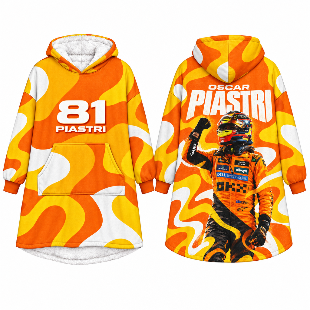 F1 Team Wearable Blanket Hoodie, Oversized Sherpa Hooded Throw, Multi‑Designs for Norris 4 & Piastri 81, Racing Fan Gift