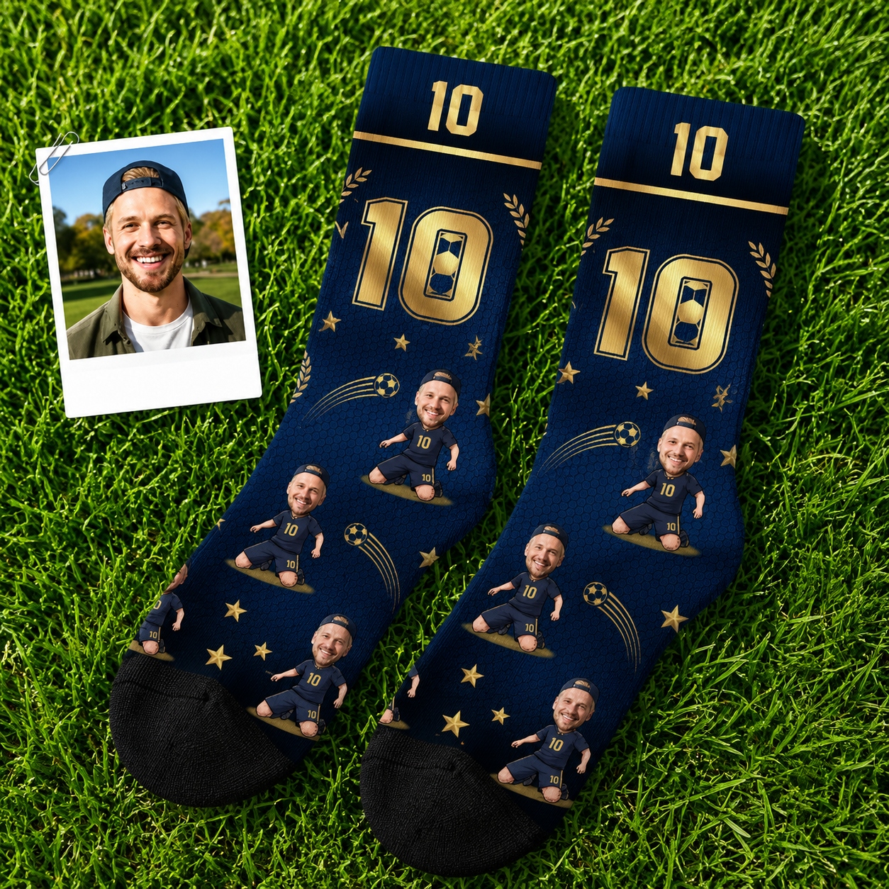 Personalized Cartoon Portrait Soccer Socks Custom Photo Soccer Player Socks