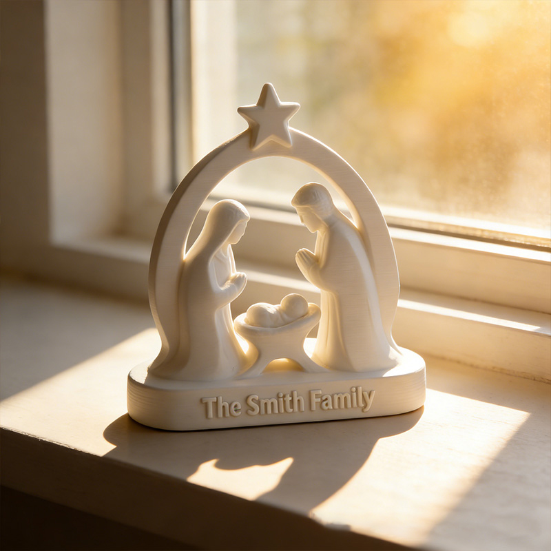 Personalized Nativity Scene Holy Family 3D Printed Christmas Decor with Custom Family Name Home Decor Religious Gift for Christians