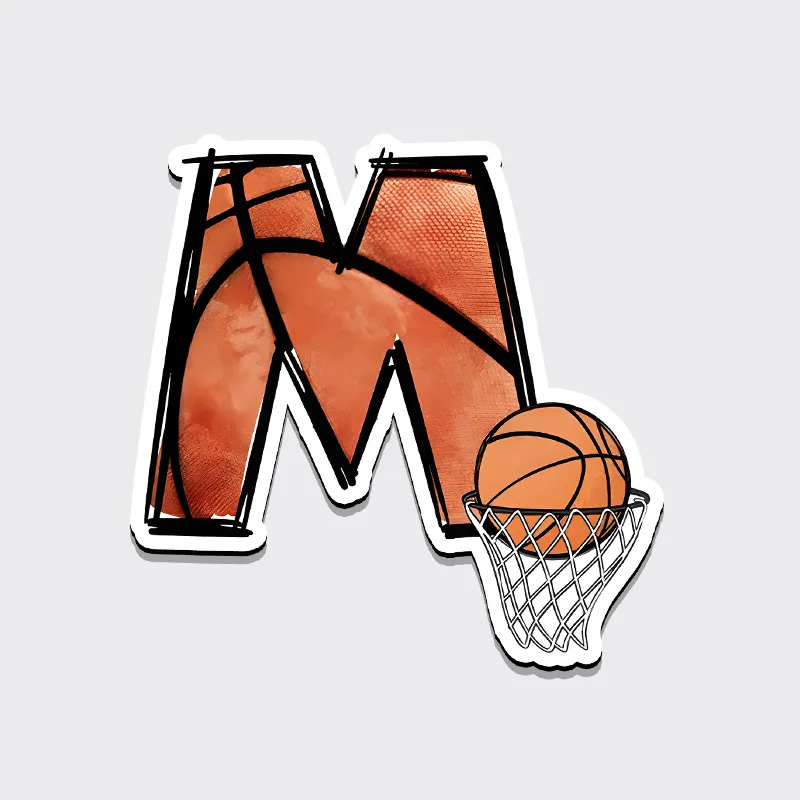 Personalized Basketball Refrigerator Magnet with Custom Initial and Basketball Hoop Design