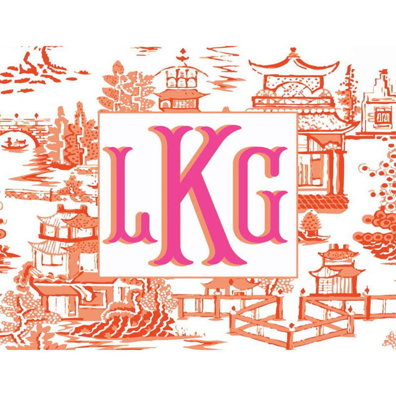 Personalized Mahjong Card Vinyl Stickers Chinoiserie Pagodas Fishtail Monogram