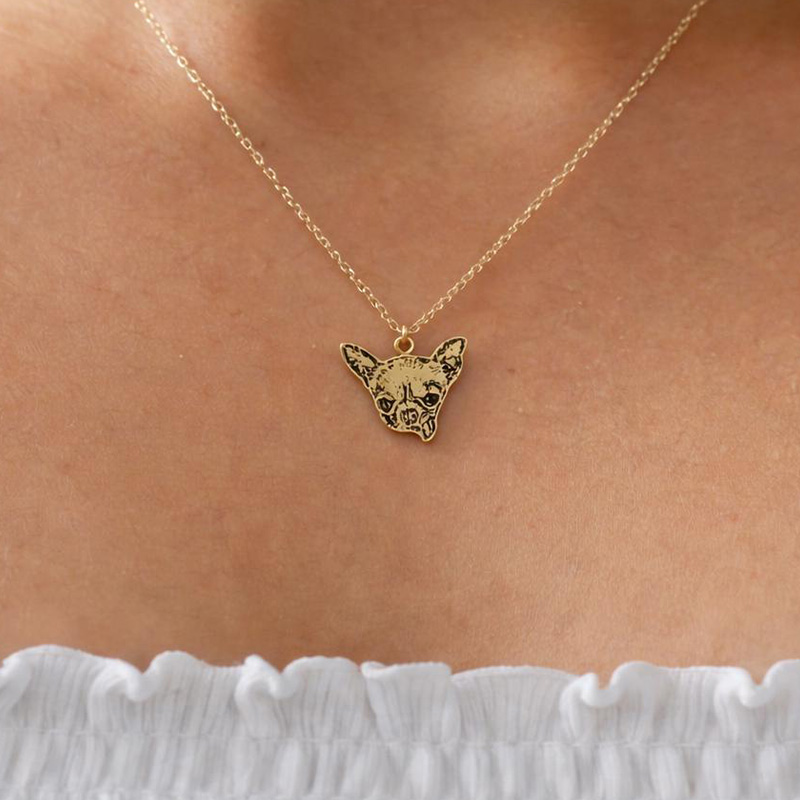 Personalized Engraved Pet Face Photo Portrait Necklace With Custom Photo for Memorial Gift, Couple Jewelry
