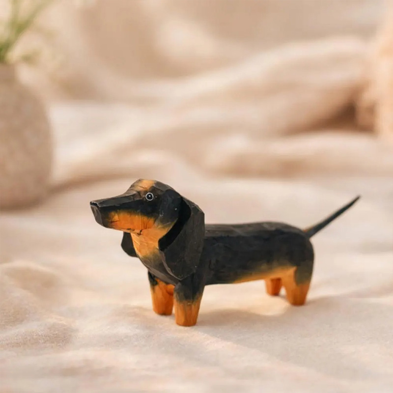 Hand-Carved Wooden Dachshund Figurine, Long Dog Sculpture,Sausage Dog Decor Minimalist Animal lovers gift