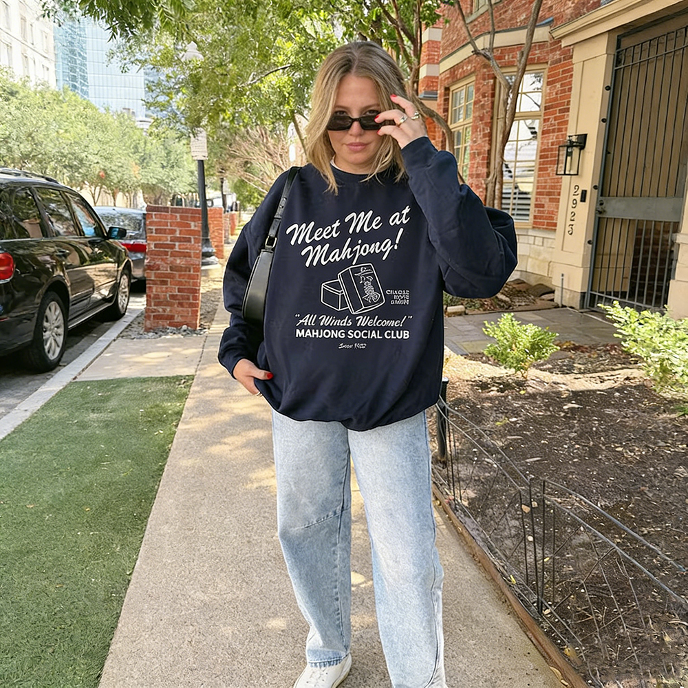 Funny Mahjong Sweatshirt Retro Social Club Crewneck Pullover Mahjong Gift for Women and Game Night Lovers