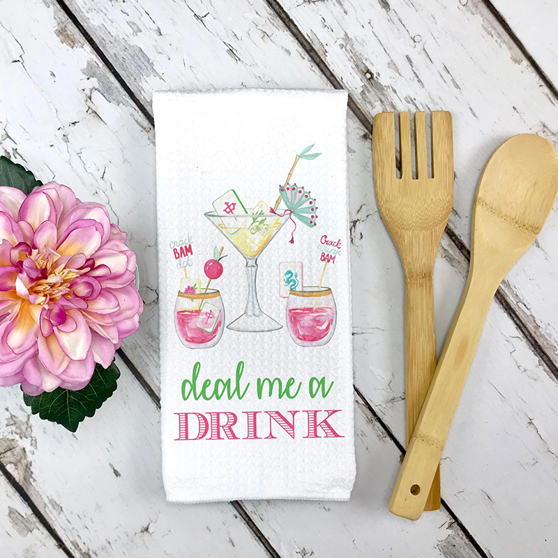 Personalized ”Deal Me A Drink“ MahjongTowel Mahjongg themed Towel Mahjong-themed Gift for Kitchen Mahjong Party Gift