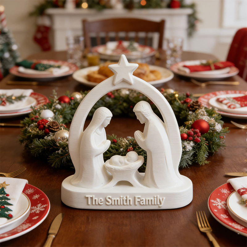 Personalized Nativity Scene Holy Family 3D Printed Christmas Decor with Custom Family Name Home Decor Religious Gift for Christians