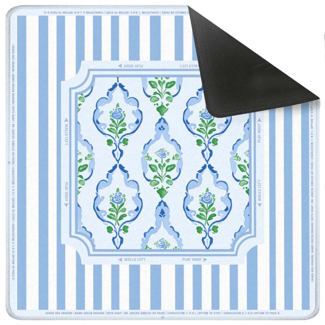 Mahjong Mat Chinoiserie Blue and Green Neoprene Instructional Table Mat