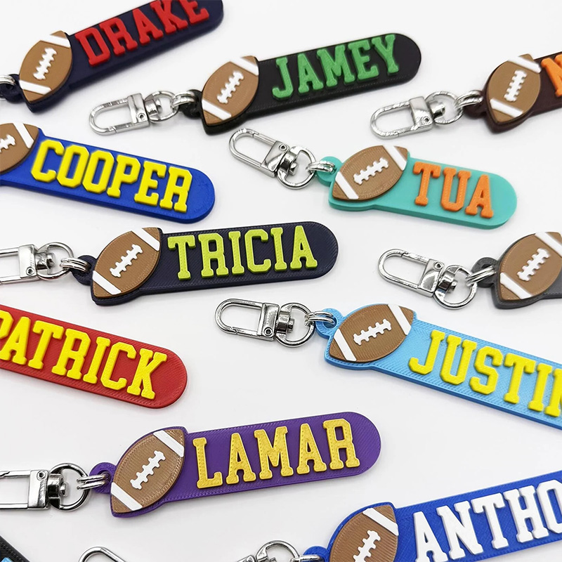 Personalized American Football 3D Printed Hard Plastic Keychains with Custom Your Name and Your Colors