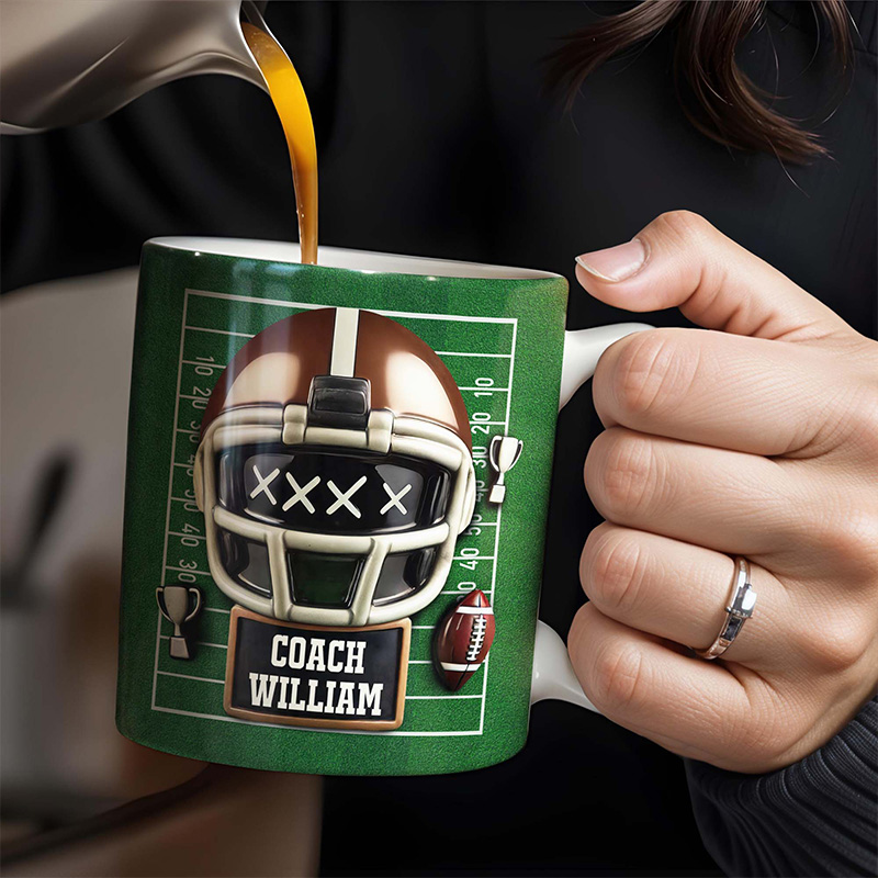 Personalized Football Coach Mug with Custom Name and Helmet Design  