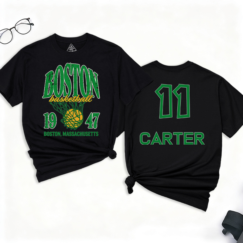 Personalized Basketball T-Shirt Vintage Boston Basketball 1947 St. Patrick Design with Custom Name and Number