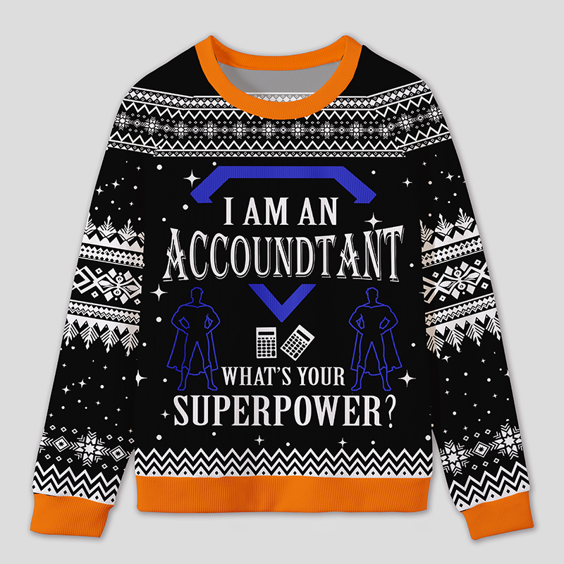 Personalized Super Accountant Humor Ugly Sweater Office Holiday Party Gift for Finance Pros
