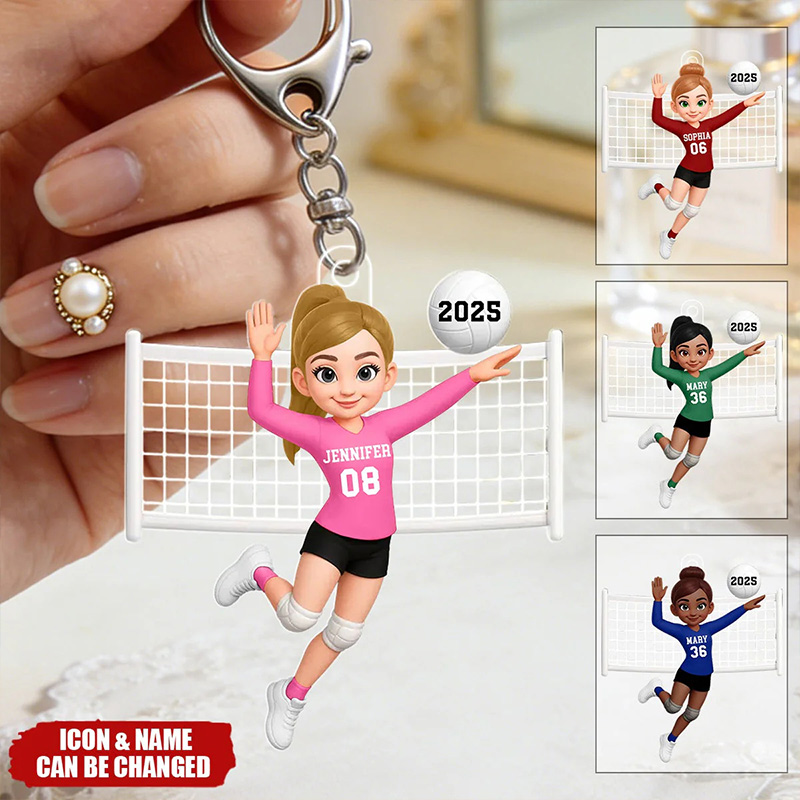 Personalized Volleyball Player Keychain with Custom Name and Number Design