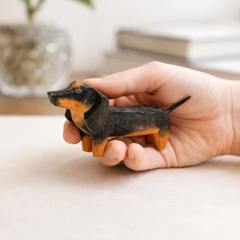 Hand-Carved Wooden Dachshund Figurine, Long Dog Sculpture,Sausage Dog Decor Minimalist Animal lovers gift