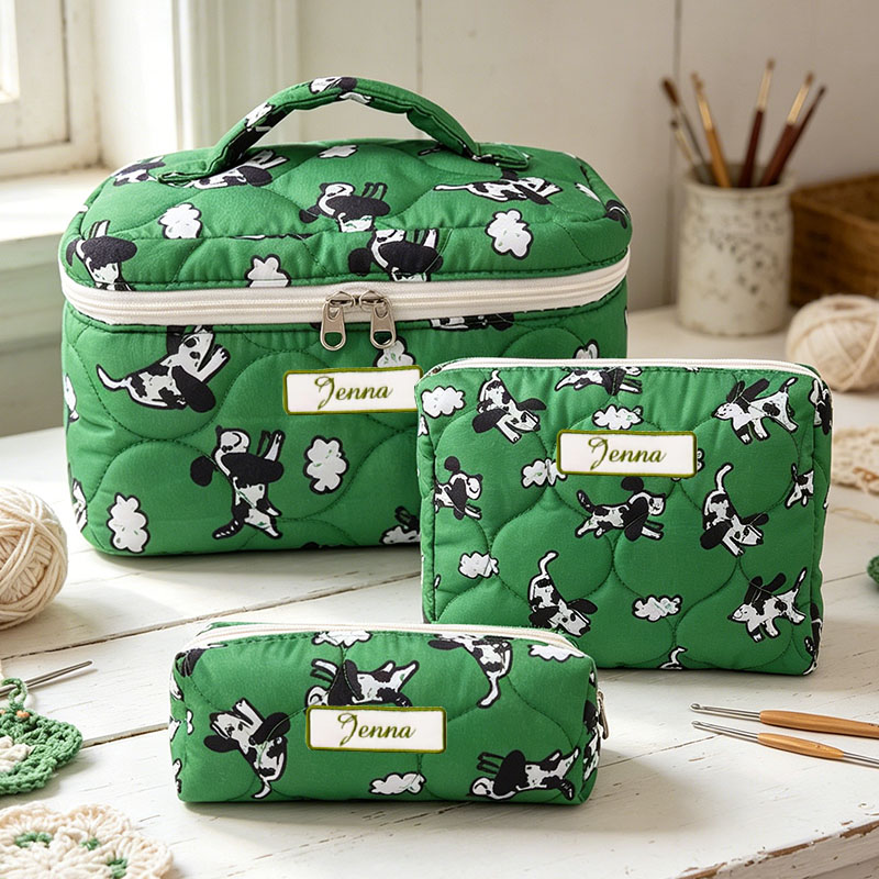 Personalized Embroidered Name Cotton Quilted Crochet Tool Storage Bag Large Small  Floral Crochet Tool Storage Bag Set Cute Coquette Pouch for Purse Aesthetic Cloth Flower Storage Bag Organizer