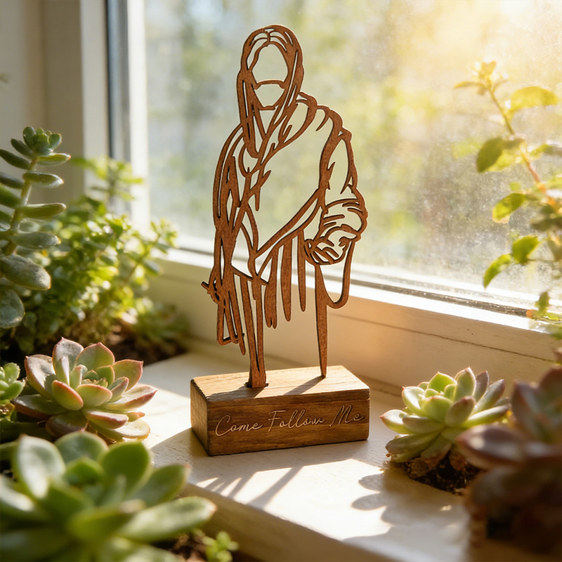 Personalized Jesus Art Wooden Plaque with Engraved Text Desktop Decor Birthday Religious Gift for Christian Family