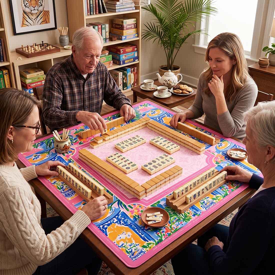 Mahjong Mat Chinoiserie Porcelain Bloom Neoprene Instructional Table Mat