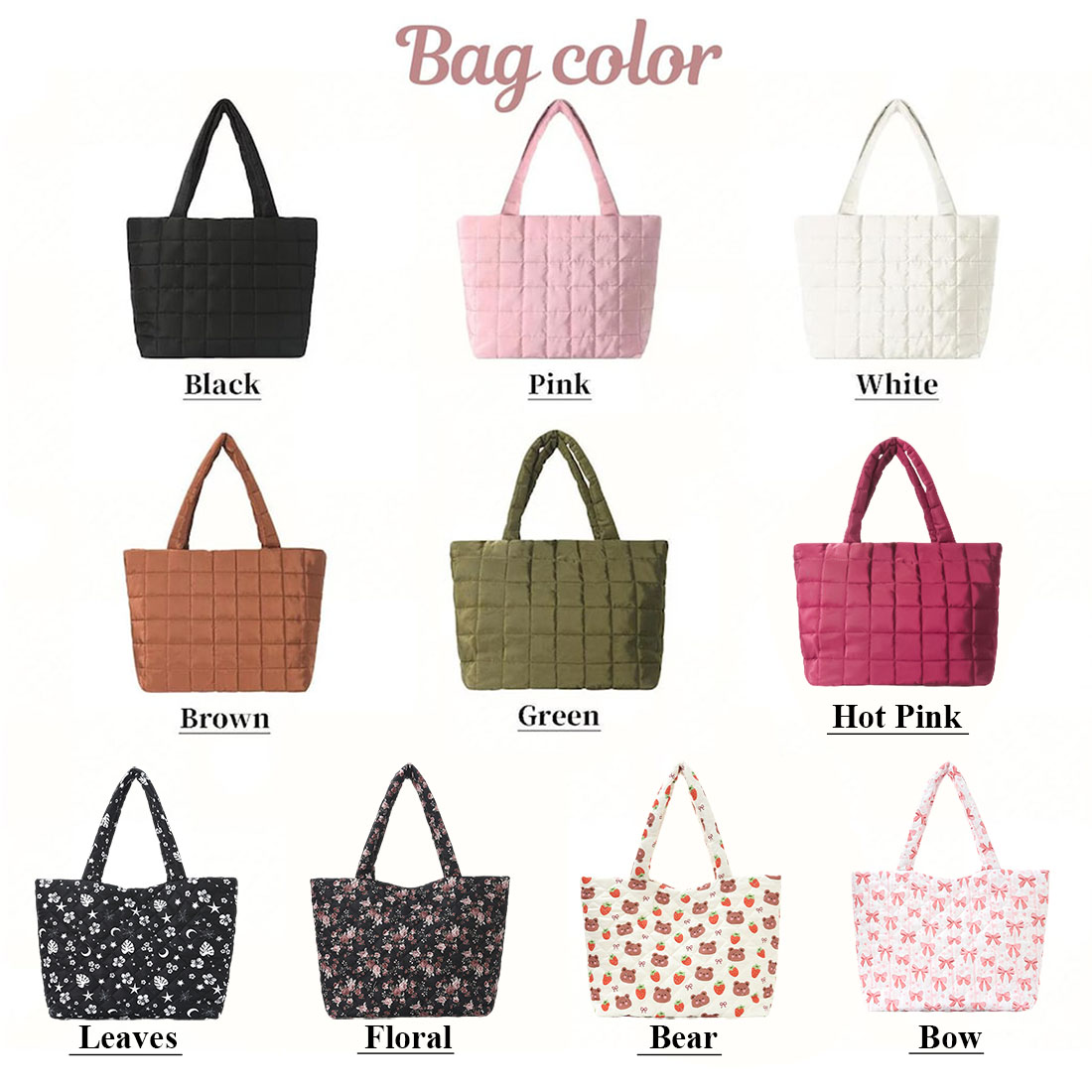 Personalized Crochet Tool Storage Tote Bag, Nylon Quilted Tote Bag, Custom Cotton Rope Embroidery Name Shoulder Tote