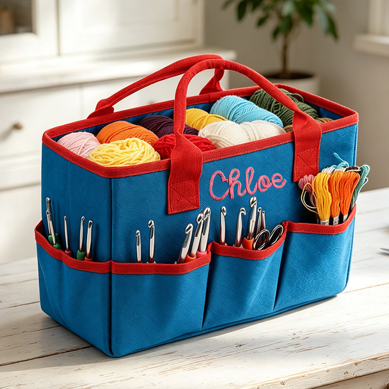 Personalized Crochet Tool Storage Tote Bag Custom Chenille Name Premium Oxford Cloth Tote Reusable Storage Bags