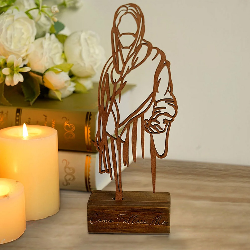 Personalized Jesus Art Wooden Plaque with Engraved Text Desktop Decor Birthday Religious Gift for Christian Family