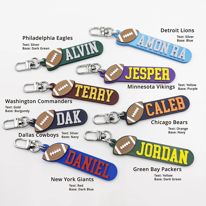 Personalized American Football 3D Printed Hard Plastic Keychains with Custom Your Name and Your Colors