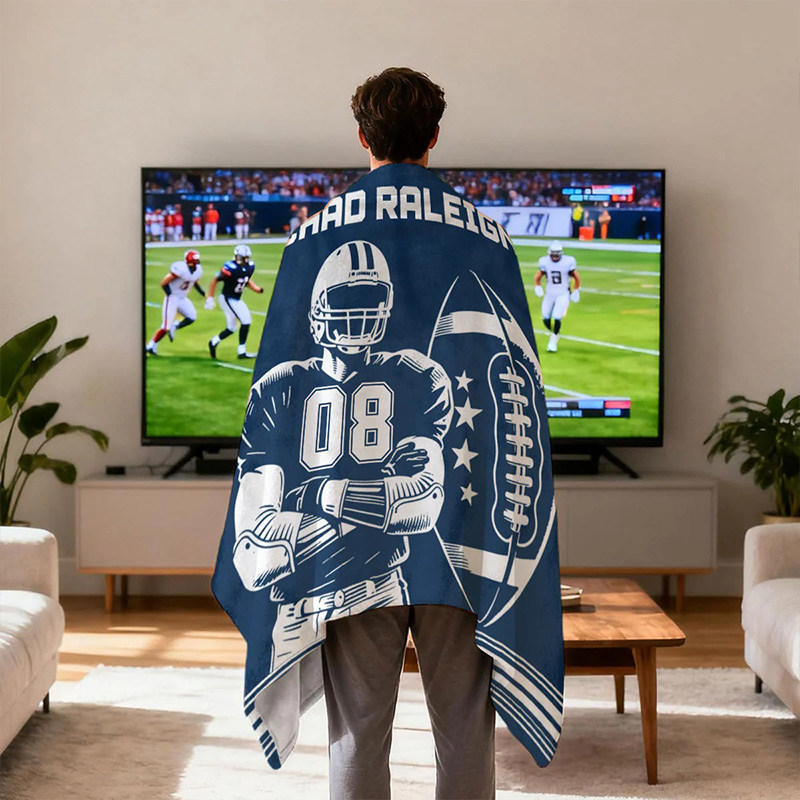 Personalize Your American Football Blanket with Custom Name and Number Design