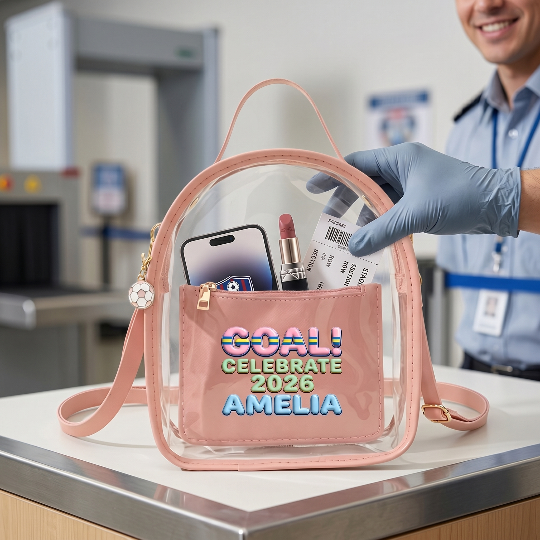 Personalized Clear Stadium Backpack for Kids Custom Name Transparent PVC Mini Bag Cute Soccer Game Day Gift Stadium Approved