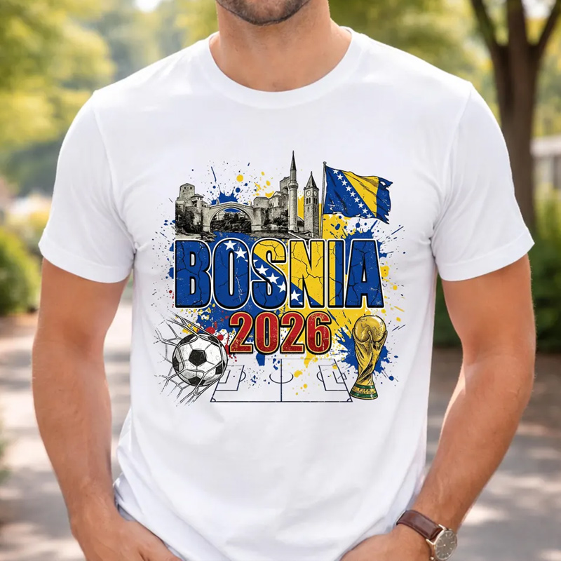 Bosnia 2026 Graphic Soccer Shirt Bosnia and Herzegovina Football Flag Landmarks Zmajevi World Soccer Fan Shirt