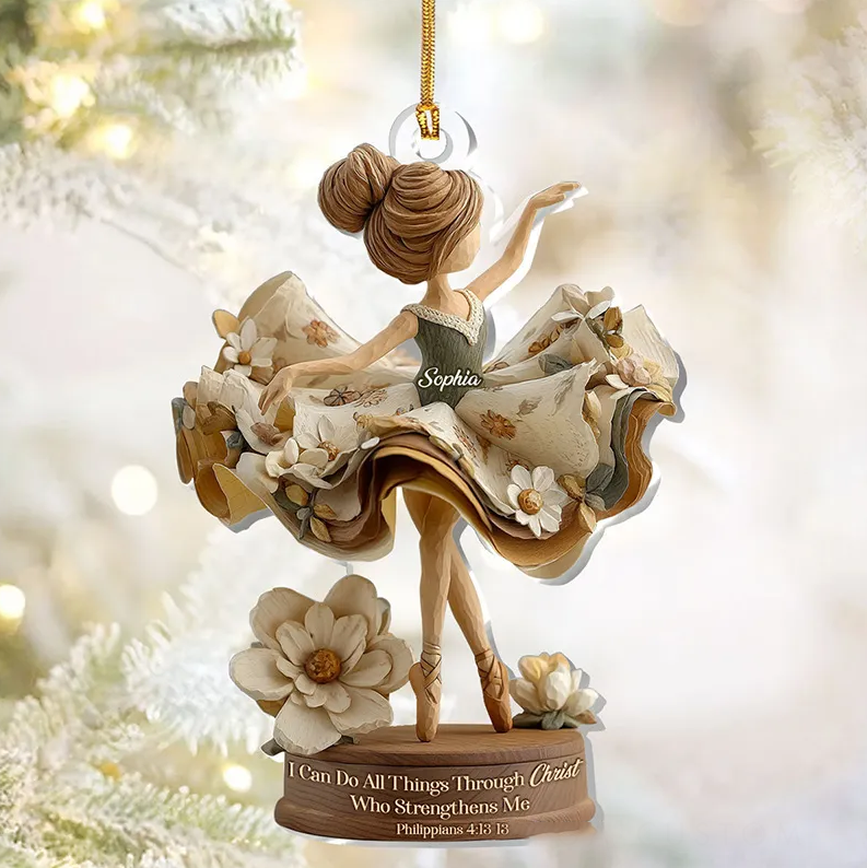 Personalized I can Do All Things through Christ Who Strengthens Me Ballerina Acrylic Ornament with Name Religious Christian Gift for Christmas