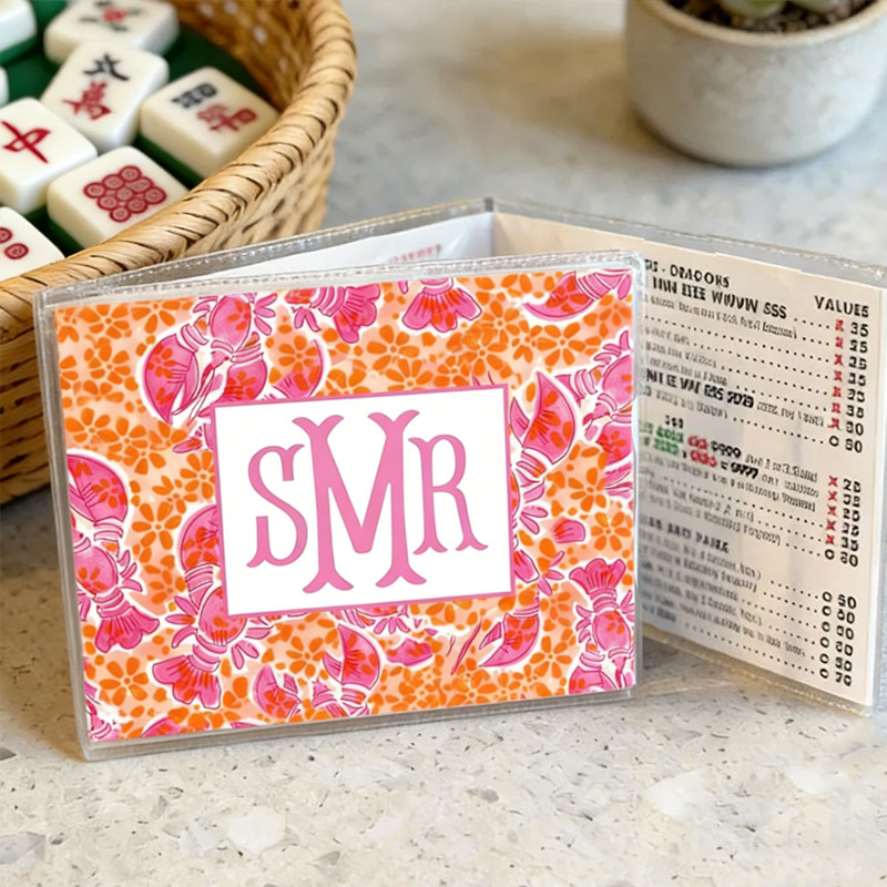 Personalized Mahjong Card Cover and Plastic Sleeve for Large Card National Mahjong League Card Protector Tropical Vacation Style Custom Monogram Mahjong Gift