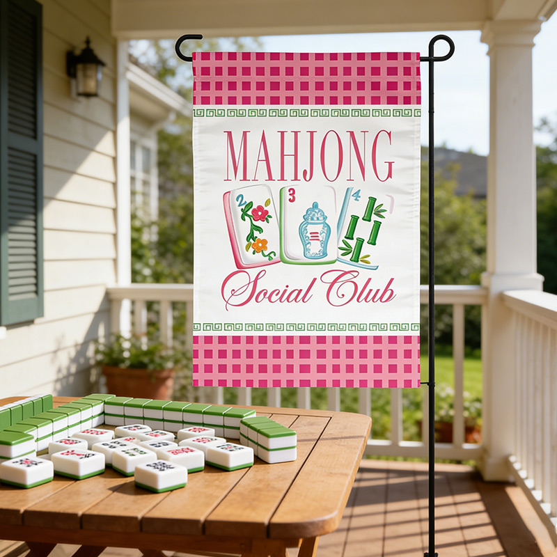 Mahjong Social Club Garden Flags Courtyard Decor Mahjong Parties and Gifts for Mahjong Enthusiasts