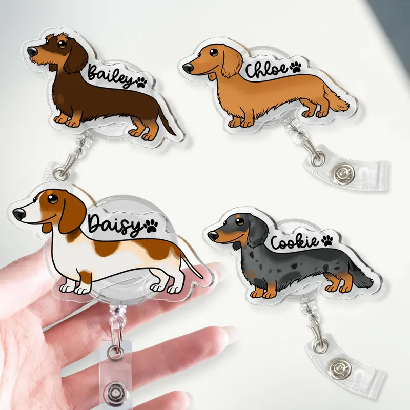 Personalized Daschund Badge Reel Daschund Nurse ID Holder Nurse Gift 