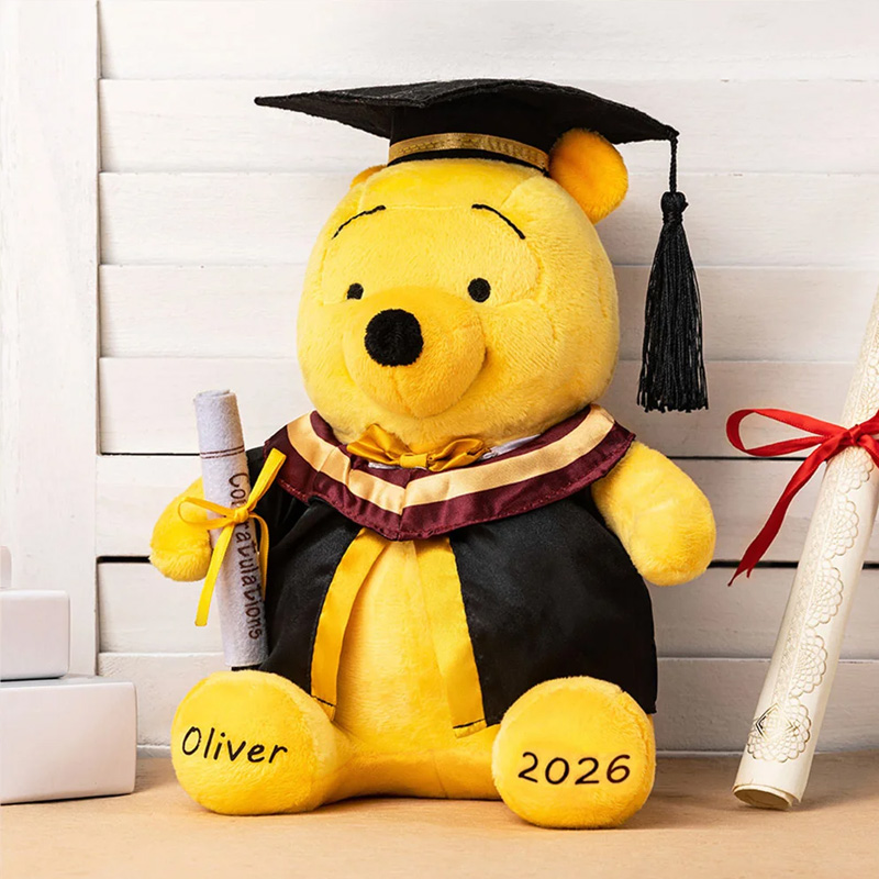 Personalized Classic Winnie the Pooh Graduation Bear Plush Toy with Name or School Badge Gifts for Grads