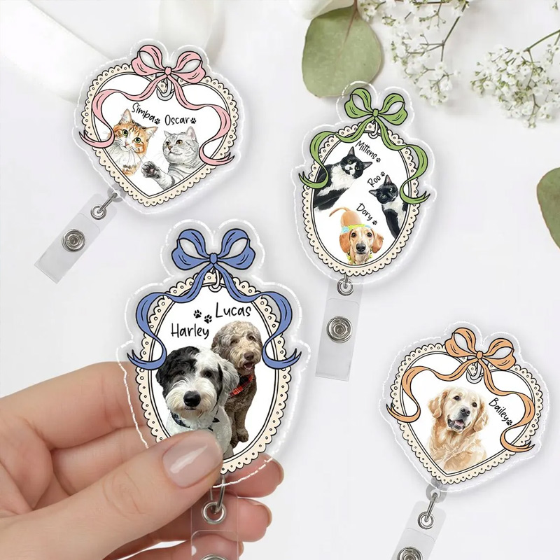 Personalized Pet Portrait Photo Badge Reel Nurse Badge Reel Retractable Badge Holder Gift for Pet Lovers