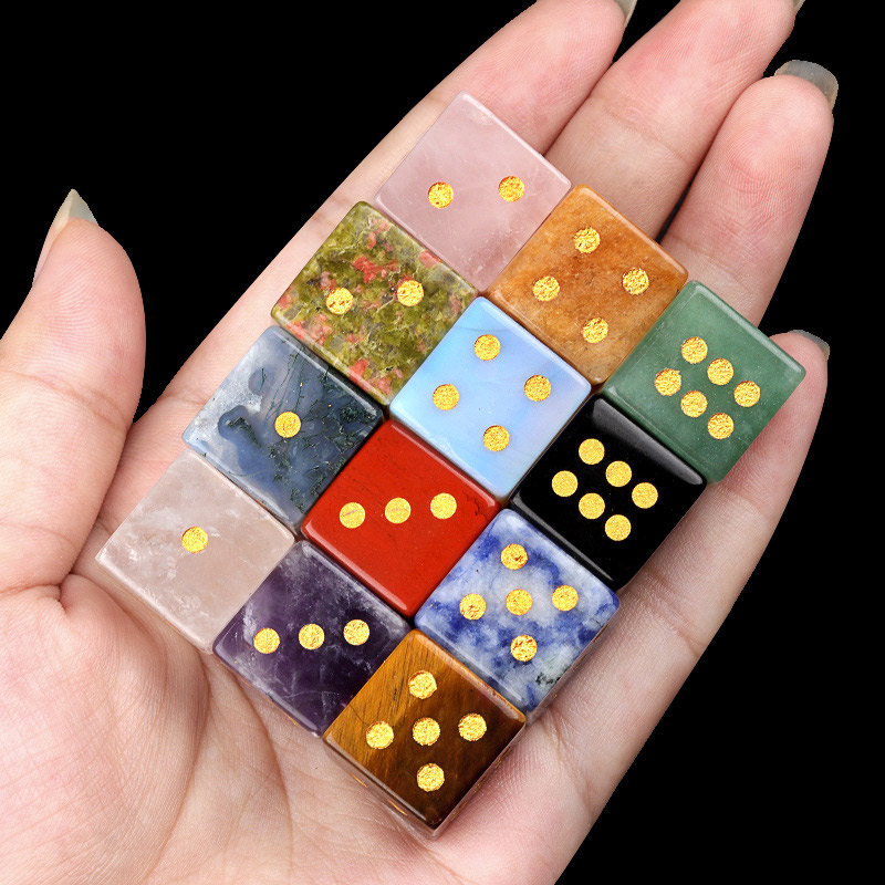 Natural Crystal Mahjong 2 Dice Aquatic Agate Tiger's Eye Dice Semi-Precious Stone Dice Gift for Mahjong Enthusiast