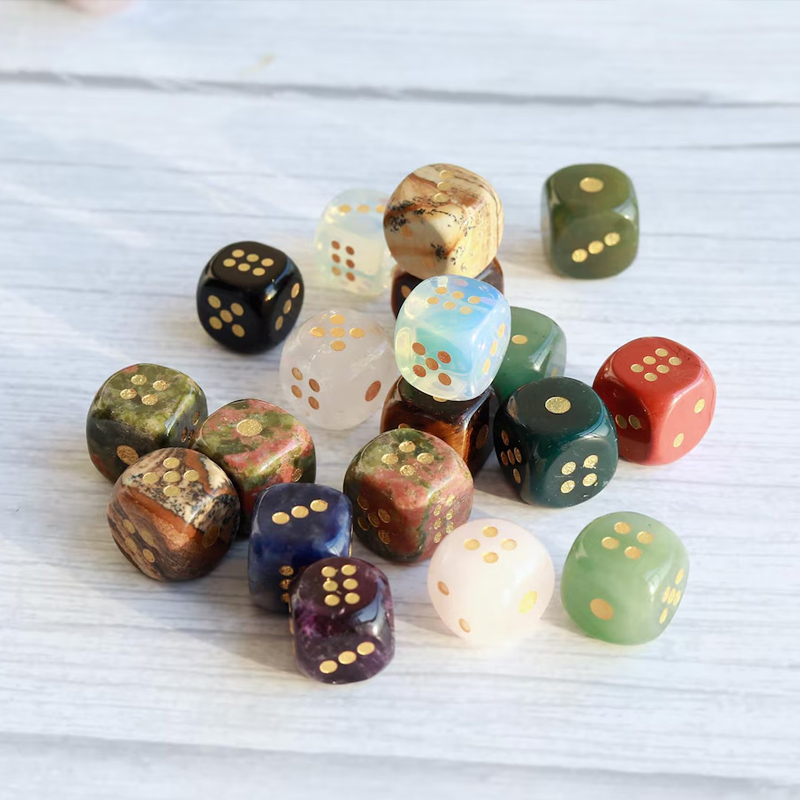 Natural Rounded Corner Crystal Mahjong 2 Dice Aquatic Agate Tiger's Eye Dice Semi-Precious Stone Dice Gift for Mahjong Enthusiast