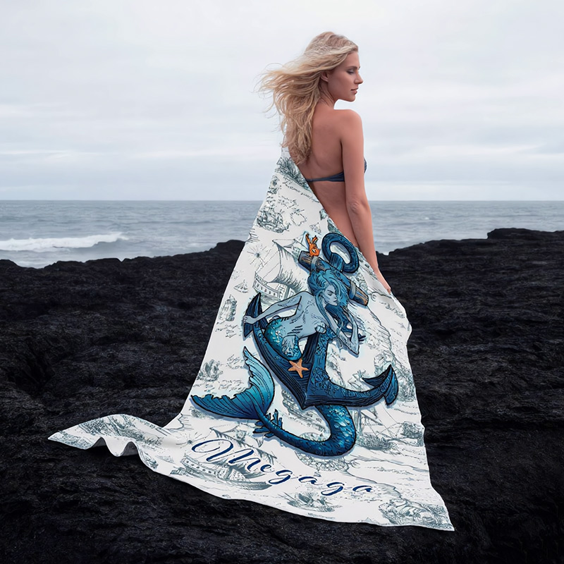 Personalized Mermaid Beach Towel Vintage Nautical-Style Mermaid Beach Towel Customized with Name Gift for Her