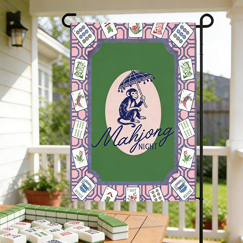 Mahjong Garden Flags Mahjong Nighe Purple Monkey Courtyard Decor Mahjong Parties and Gifts for Mahjong Enthusiasts