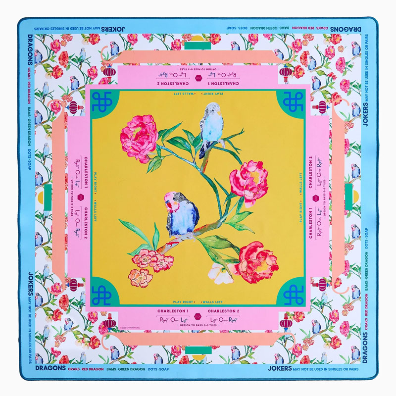 Watercolor Painting of Flowers and Birds Mahjong Mat  Spring Scenery Mat for Mah jongg Lovers