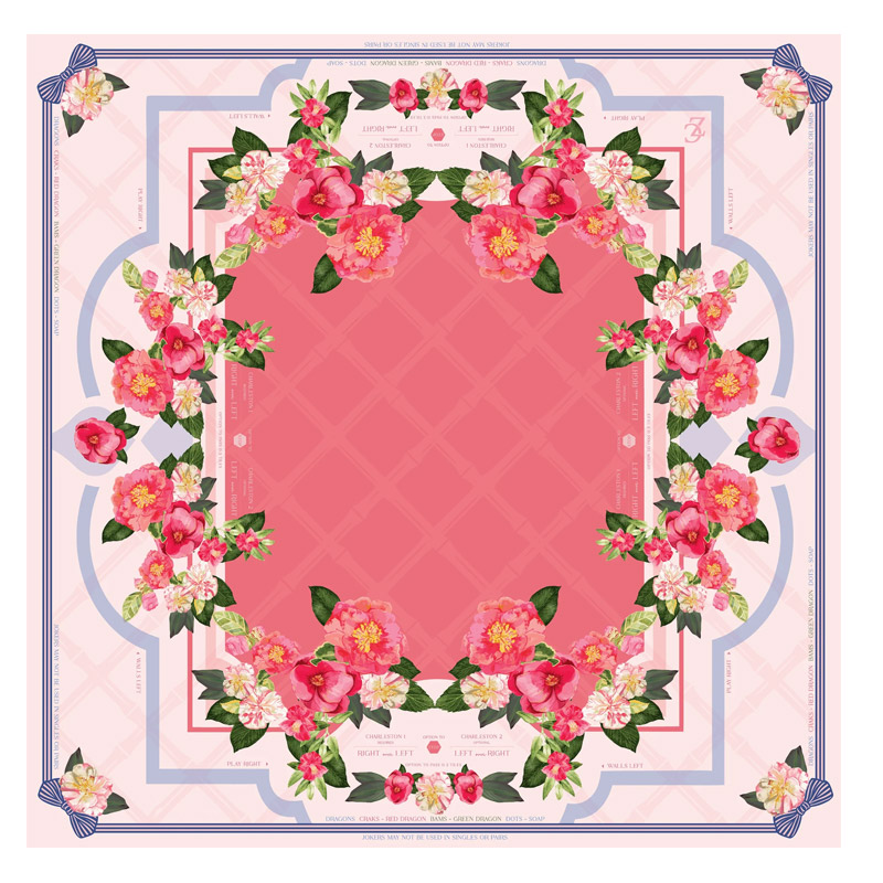 Sweet Pink Camellia and Birds Mahjong Mat Fresh Color-Blocking Non-Slip and Noise-Reducing Gift for Mahjong Enthusiasts