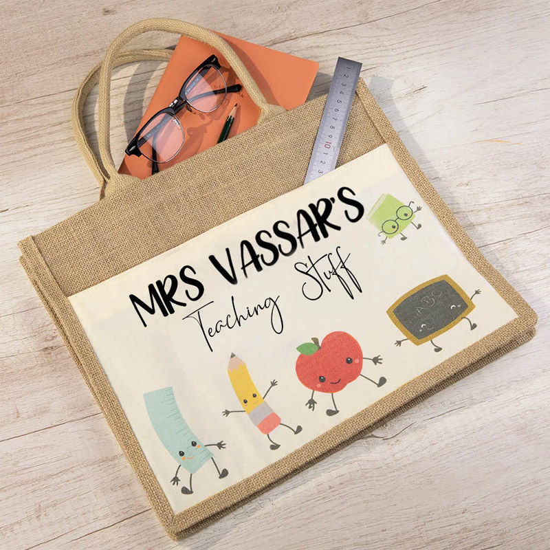 Personalized Jute Tote Bag with Name for Teacher Thank You Gift for Teacher