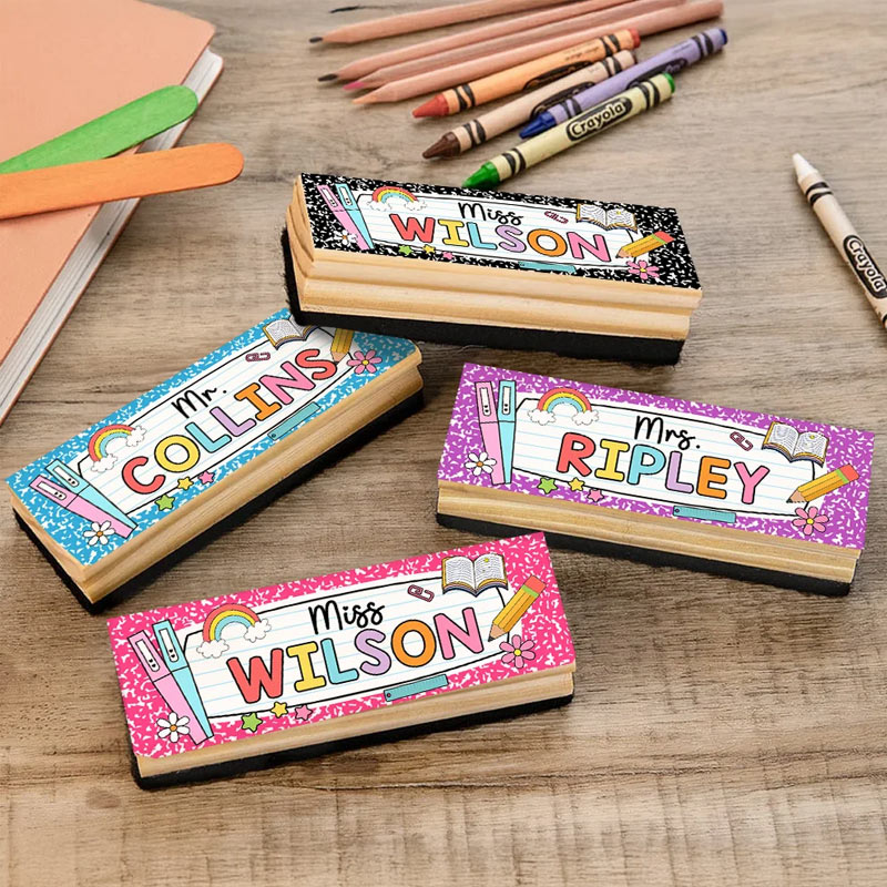 Personalized Colorful Text Blackboard Eraser with 2 Whiteboard Markers School Supplies Teacher's Day Back to School Gift for Educator