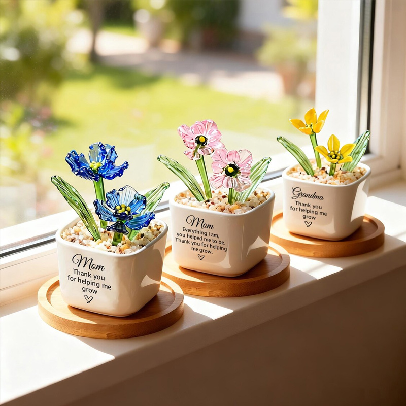 Personalized Glass Flower Pots Custom Name Engraving Mother's Day Birthday Gift a Special Present for Mom