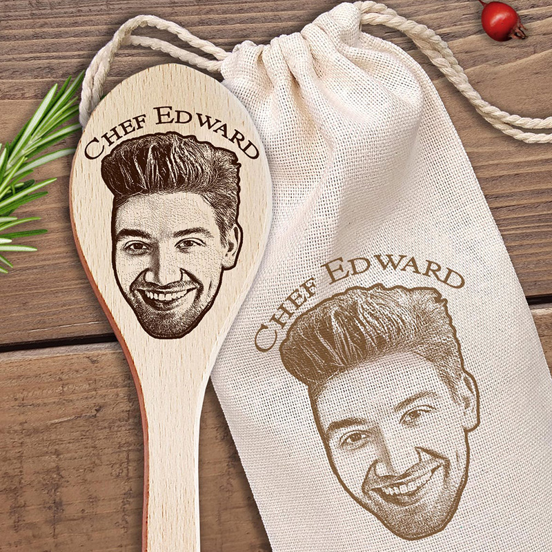 Personalized Face Photo Wood Spoon Engraved Photo Chef Gift Husband Gift Couple Gift for Newlyweds